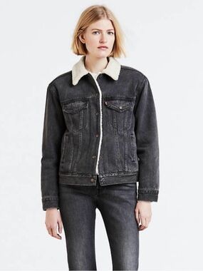 Levi's Black Denim Jacket with Cream Sherpa Collar